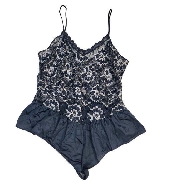 Vintage silky one piece sexy lace black  slip wear size medium - Picture 1 of 10